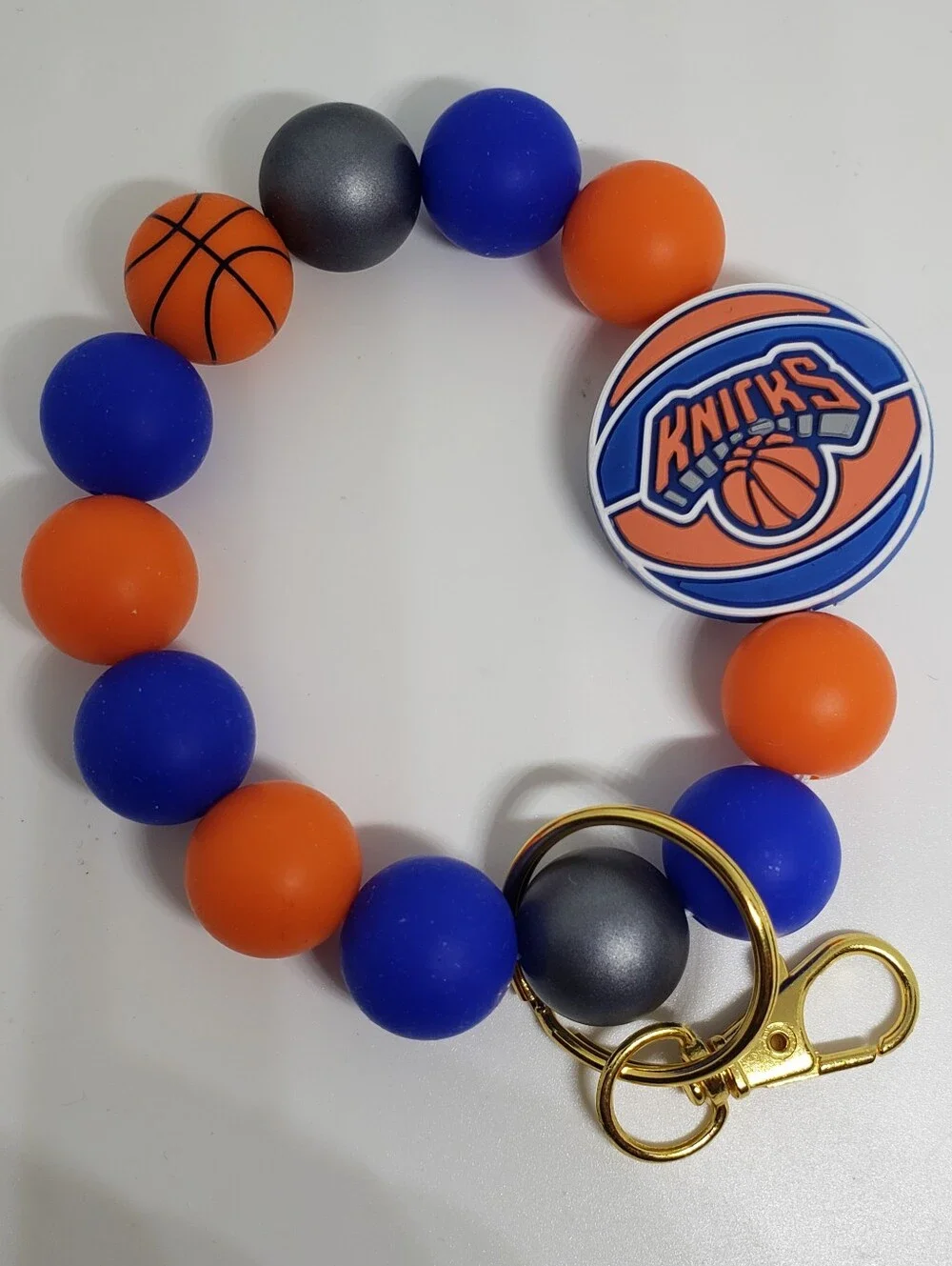 Handmade Silicone Focal Beaded New York Knicks Wristlet Keychain